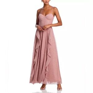 BRAND NEW WITH TAGS Aqua x Wicked Metallic Mesh Corset Ruffle Maxi Dress. Sz XXL